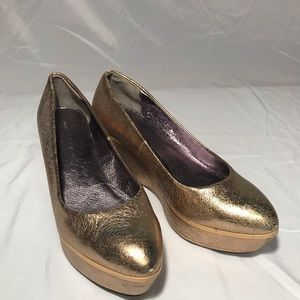 Pilcro And The Letterpress Gold Platform Wedges 8